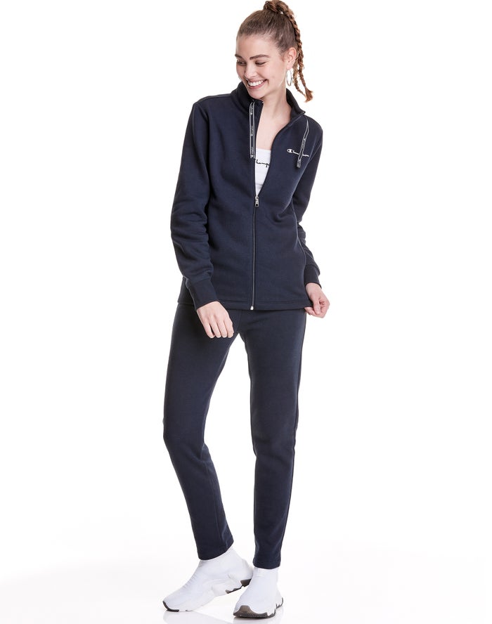 Champion Womens Sweatsuits NZ - Zip-Up Script Logo Navy ( 3520-GDXIP )